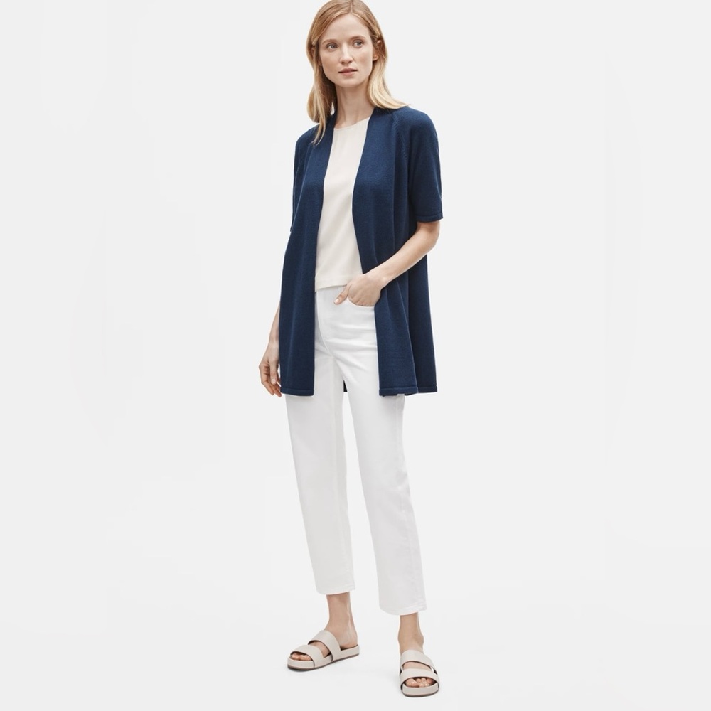 Eileen Fisher Organic Linen/Cotton Blend Cardigan Blue Size Medium